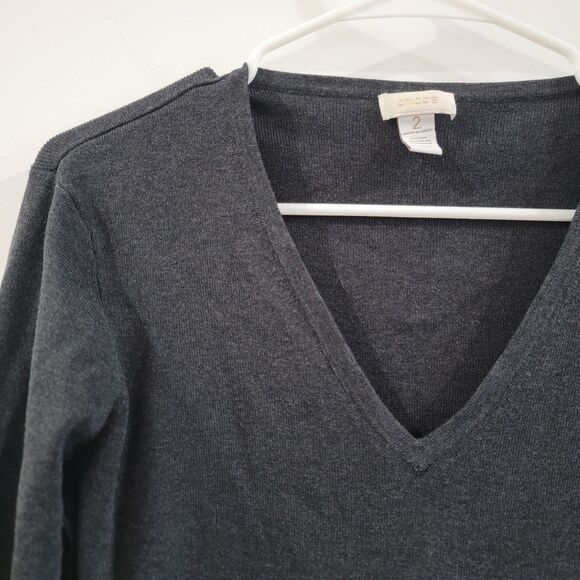Chicos Womens Sweater Size Medium Gray Silk Blend Gray Minimalist Career Office - Picture 2 of 6
